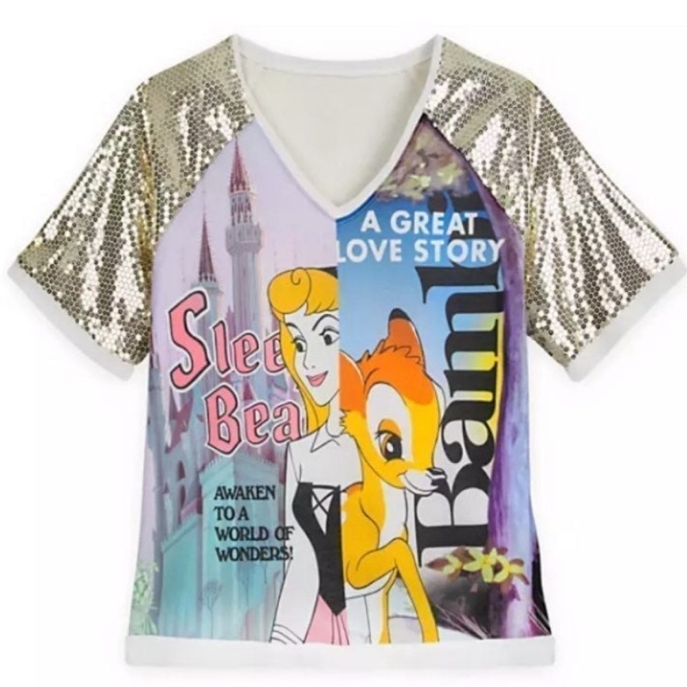 NEW Walt Disney World Bambi & Sleeping Beauty Sequin Top XS